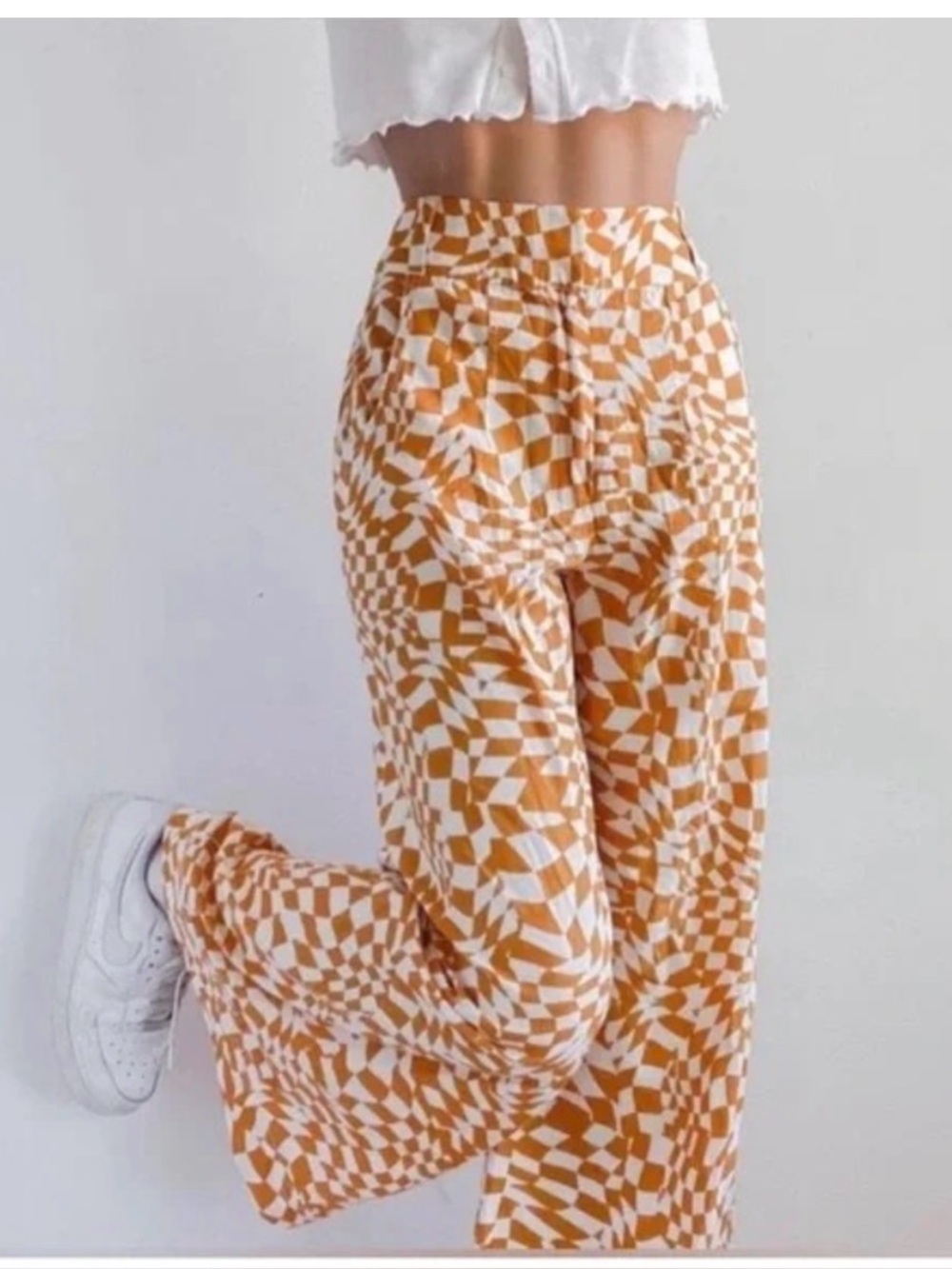 Free People Menorca Cropped Wide Leg Psychedelic Printed  Pants Orange White 8